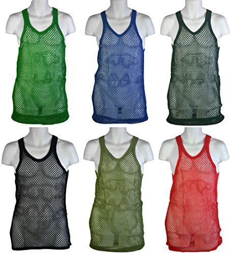 Men's 100% Cotton Fitted String Fishnet Mesh Tank Top Vest (Pack of 3) (L)