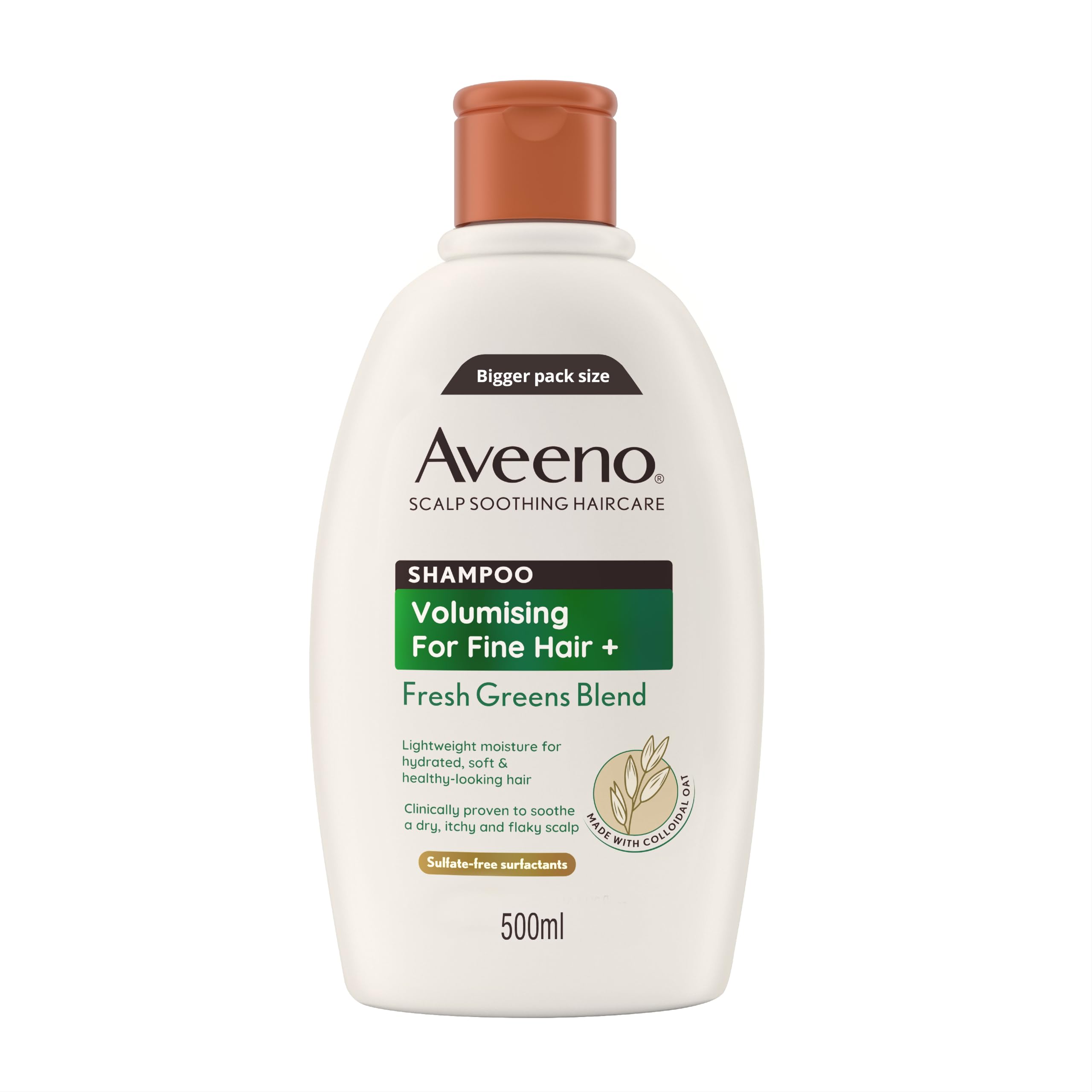 Aveeno Scalp Soothing Haircare Volumising Shampoo, Fresh Green Blend, with Colloidal Oat Extract, for Fine Hair, Soothes Dry, Itchy & Flaky Scalp, pH Balanaced, Clinically Proven, 500ml
