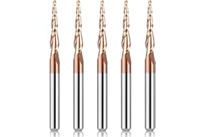 HQMaster Tapered Ball Nose End Mill 1/8 inch Shank Tungsten Carbide Cutter 3D Woodworking Tool CNC Router Bits (D=1.0mm)