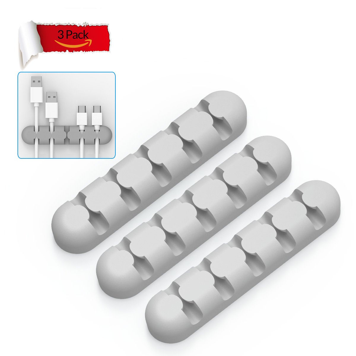 AIFFECT 3 Pack Cord Holder, USB Cable Holder, Desk Cable Clips, Cable Organiser, Cord Management System for Mobile Phone Cable, Computer Wire, Power Cords, Charger Cables - Gary