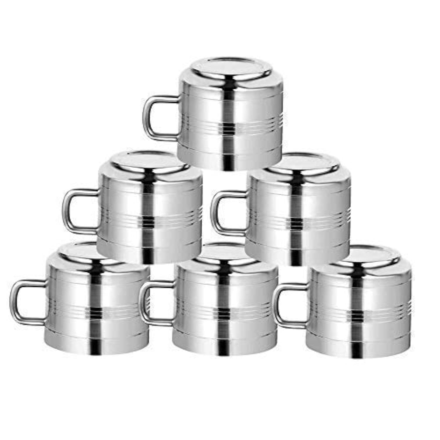 WhopperIndia Espresso Cups Set of 6, Stainless Steel Tea Coffee Cups, Double Wall Espresso Coffee Cups, Easy Clean and Dishwasher Safe - 4 oz - 125 ml