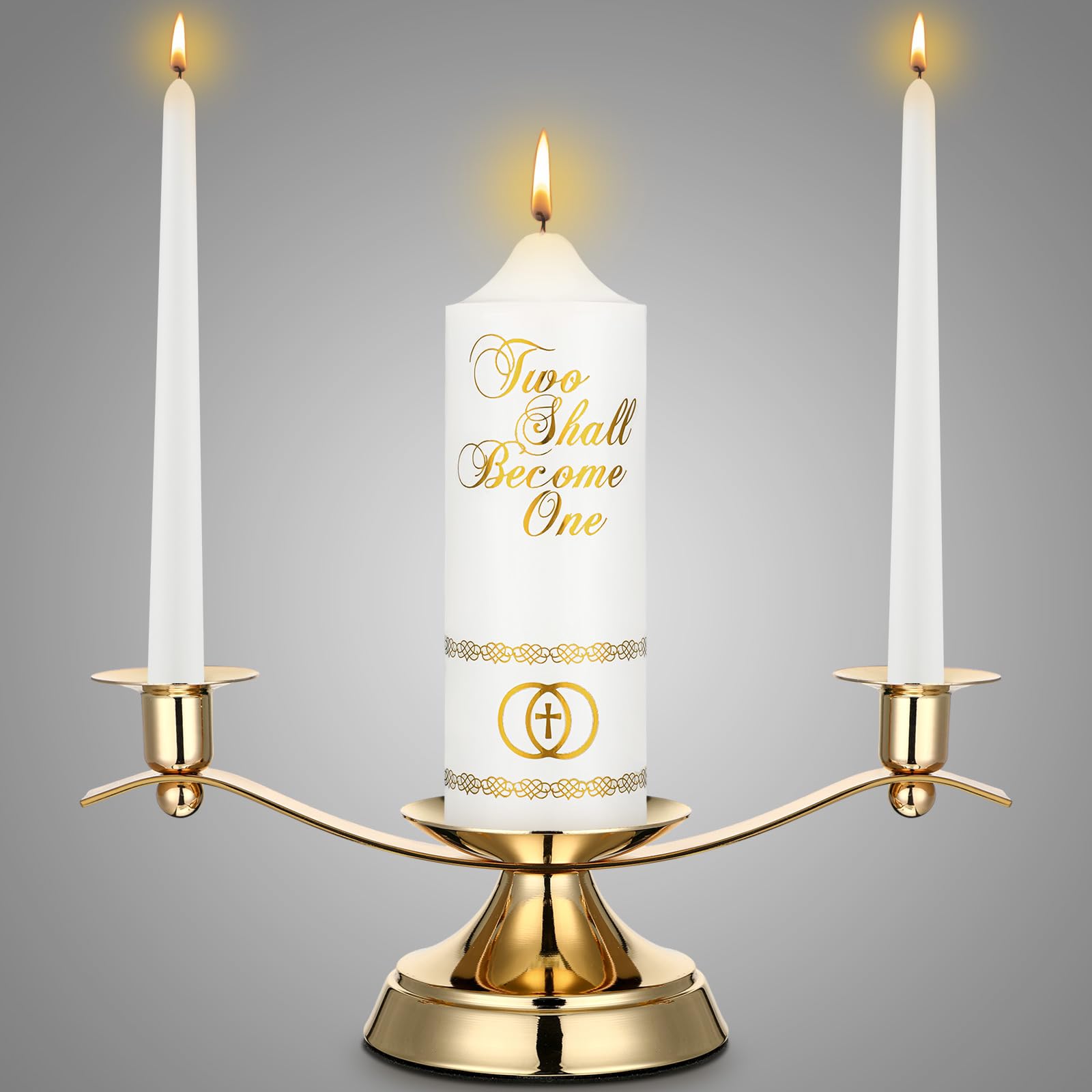 Photo 1 of Irenare Unity Candles with Holder for Wedding Ceremony Wedding Decortions Accessories Glass Candle Holder Pillar Candle for Formal Events Church(Elegant)