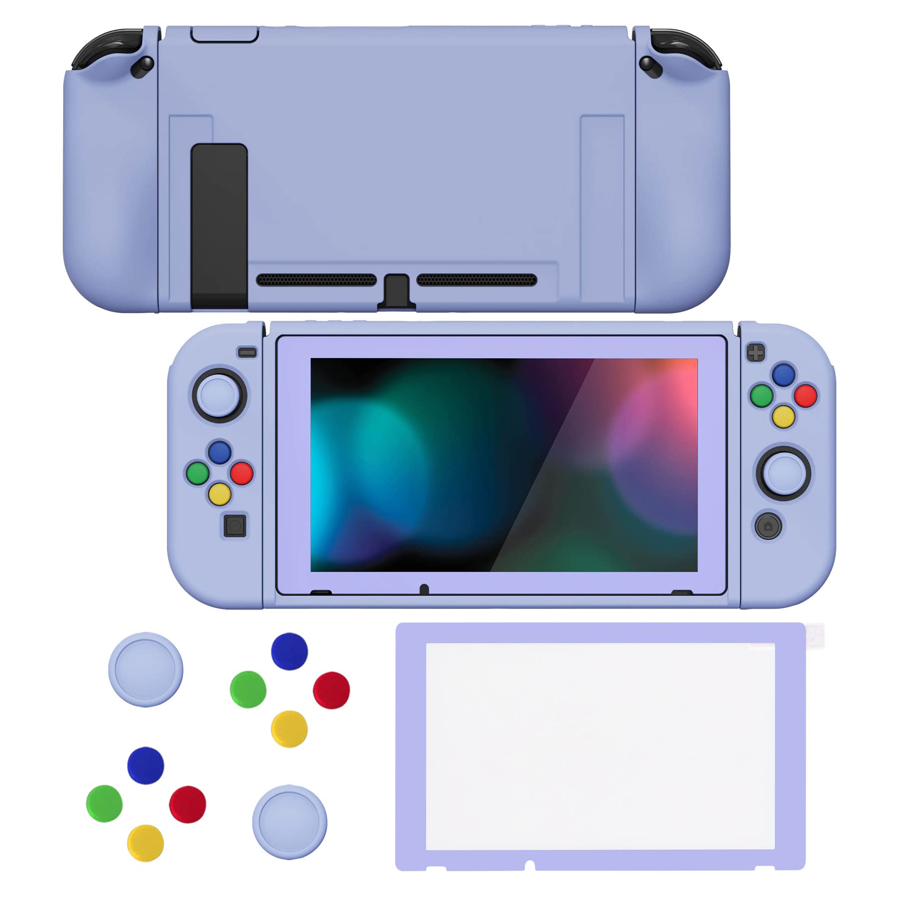playvital ZealProtect Soft Protective Case for Nintendo Switch, Flexible Joycon Cover Slim Cover for Nintendo Switch with Screen Protector & Thumb Grip Caps & ABXY Direction Button Caps - Light Violet