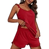 JUSTFASHIONNOW Womens Ruffle Cami Pajamas Sets Shorts Summer Lounge Sets Soft Camisole Lingerie 2 Piece Pjs Nightwear