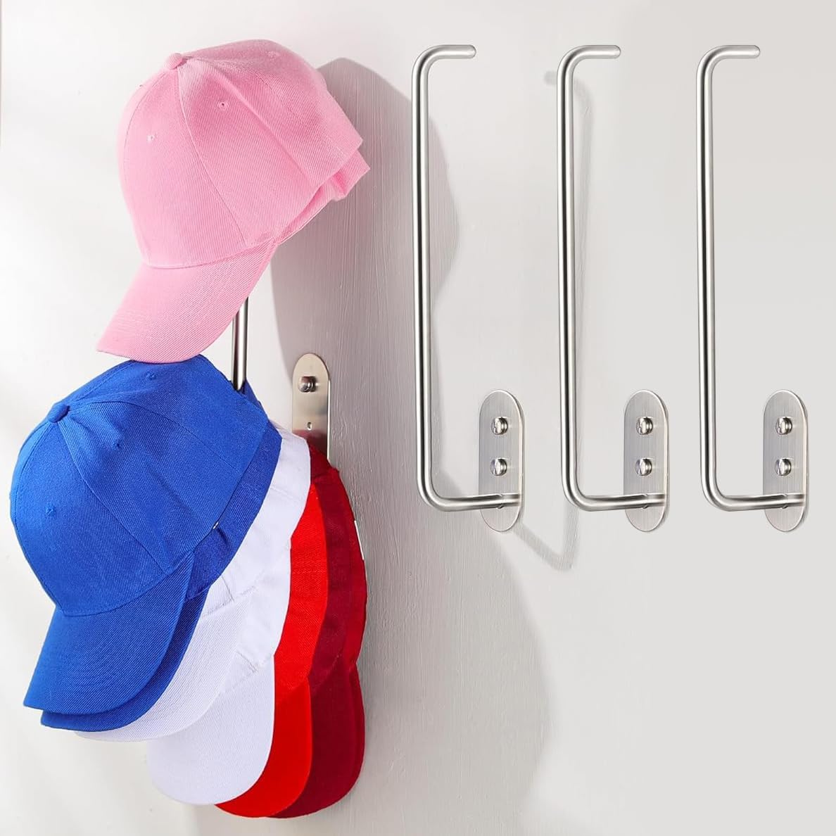 Photo 1 of Daoun Hat Racks for Baseball Caps, 4-Pack Baseball Hat Rack for Storage, Self Adhesive or Drilled Hat Holder Hat Organizer for Closet, Wall, Door (Stainless Steel)