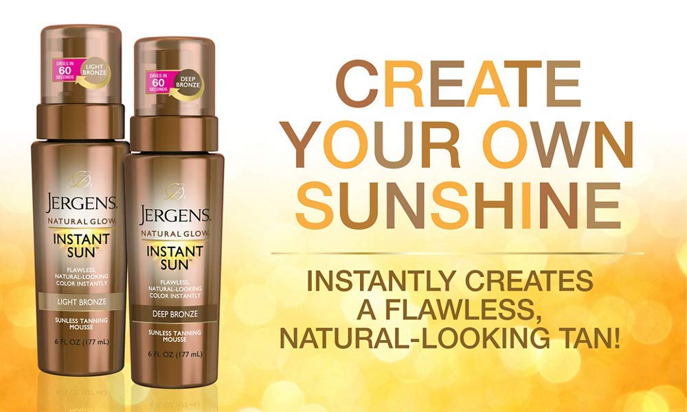 Jergens Natural Glow Instant Sun Body Mousse, Deep Bronze Tan, 6 Ounce Sunless Tanning, Self Tanner, for a Natural-looking Tan: Beauty