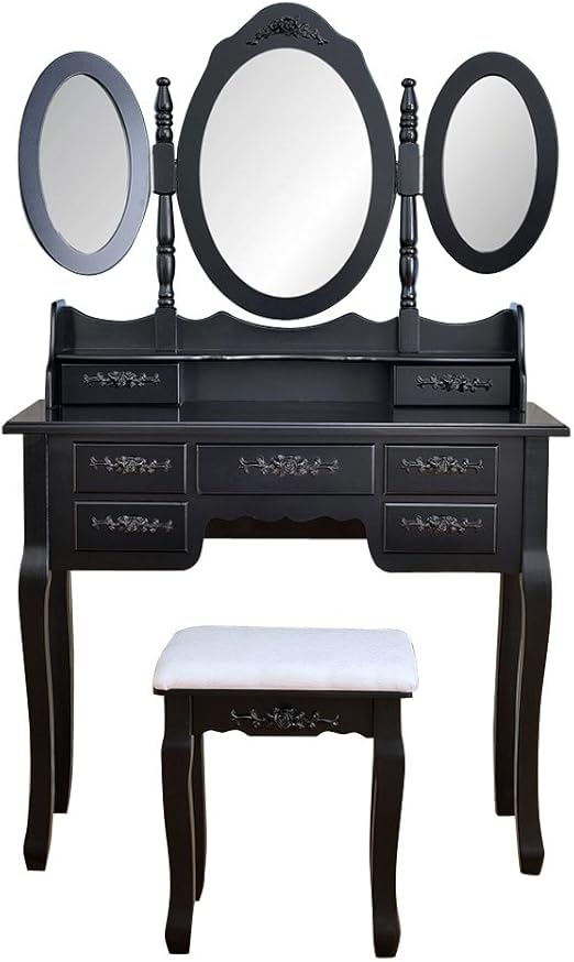 Amazon Com Makeup Vanity With 7 Drawers Dressing Table Withtri
