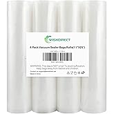 WishDirect Vacuum Sealer Bags Rolls Compatible with FoodSaver 4-Pack 11" x 25' Vacuum Seal Rolls Fit Inside Machine Double-Side Embossed BPA-Free Bags for Sous Vide or Food Storage (Total 100 Feet)