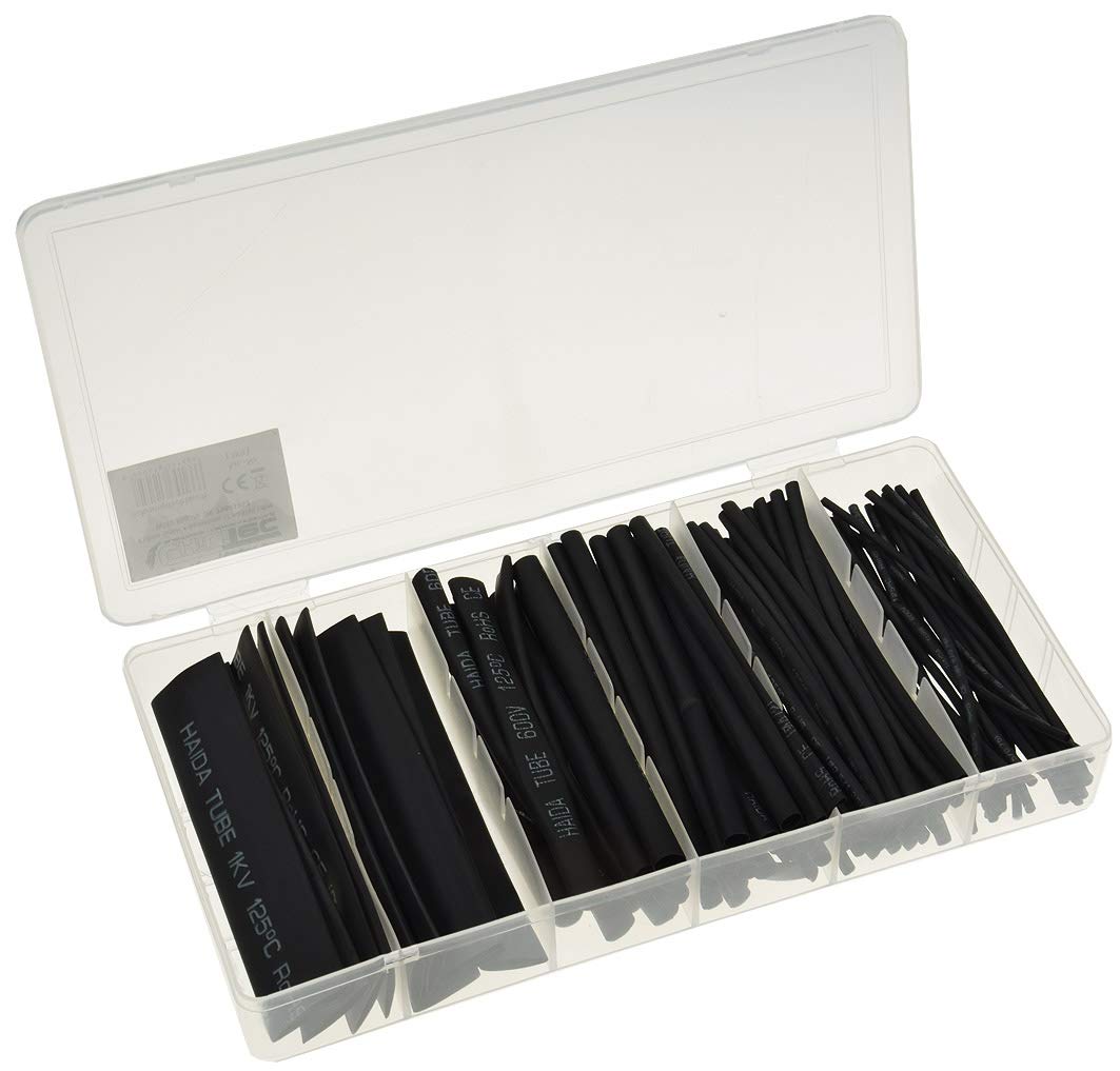 Heat Shrink Tubing Assortment 100 Pieces I Shrink Rate 2:1 I 10 cm Long I 6 Sizes I Black