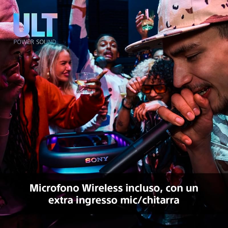 ULT TOWER 10 - Altoparlante Bluetooth per feste con ULT POWER SOUND, bassi profondi, altoparlanti X-Balanced, luci a LED a 360 gradi, microfono wireless, portatile, con maniglia e ruote - Black