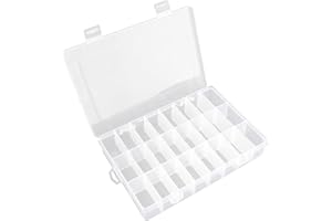 OALCQ 24 Grids Plastic Organizer Box With Dividers Clear Craft Storage Bead Organizer Box Earring Travel Pill Jewelry Organizers Storage Boxes Screw Seed Small Parts Hair Tie
