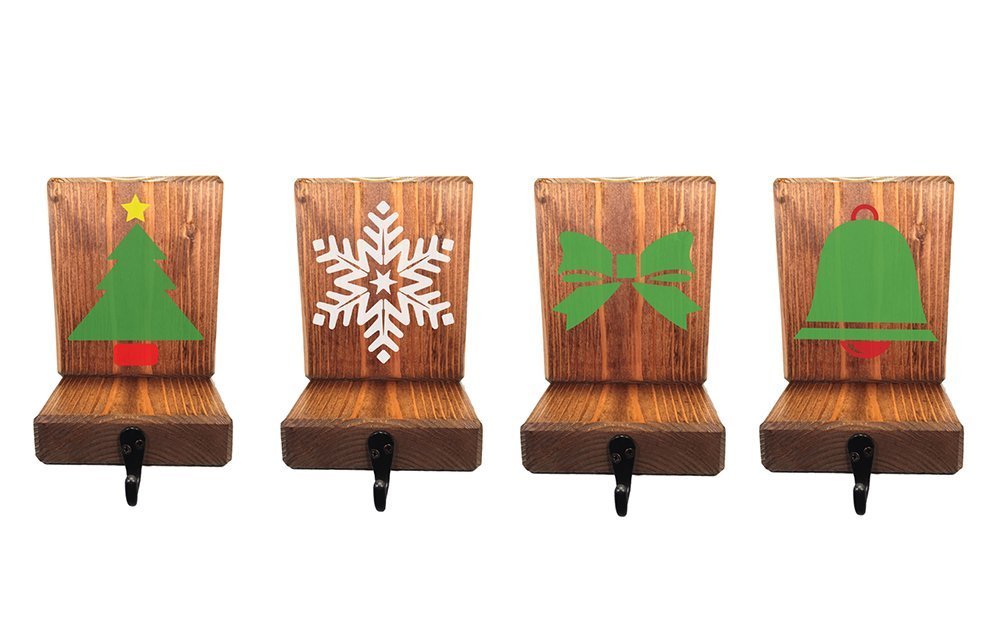 Wood Stocking Holder for Mantle or shelf, large hook to