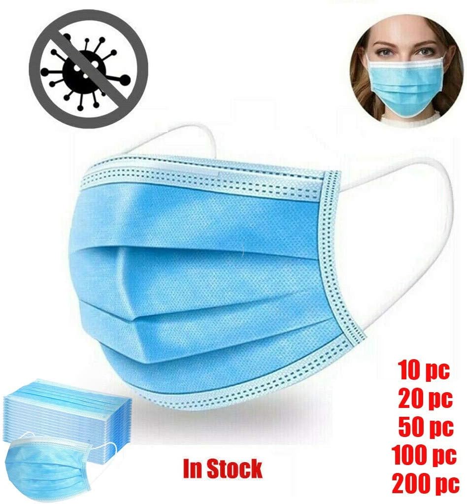 3-Ply Disposable Face Ma sks,Elastic Earloop Breathable Mouth Cover Safety Ma sk Protection Non-woven Face Shield