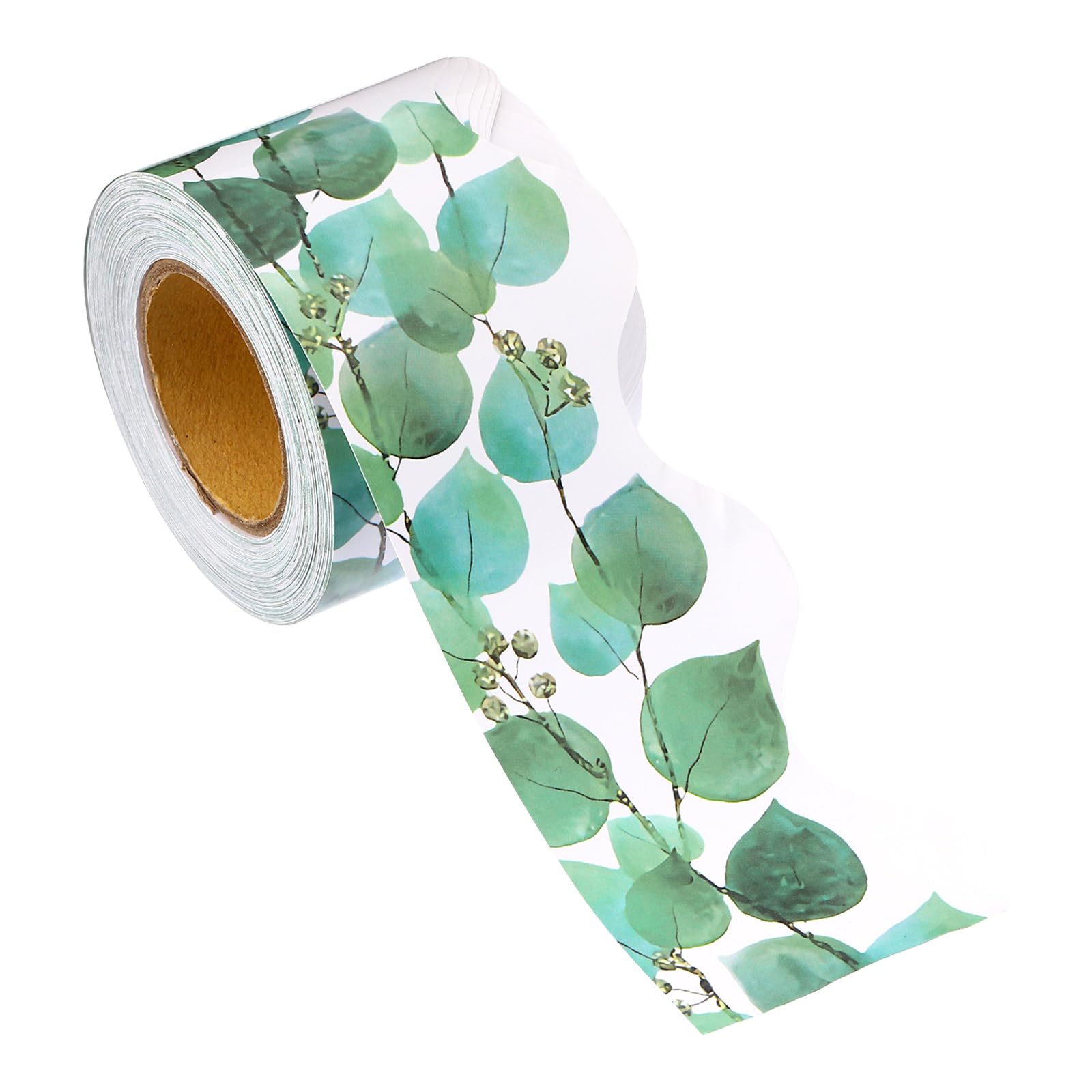 PATIKIL 2.24" x 65.6Ft Bulletin Board Border,Eucalyptus Scalloped Scalloped Trim Strips Wall Decor for Locker Classroom Cork Poster Black Board White Chalkboard, Green, White