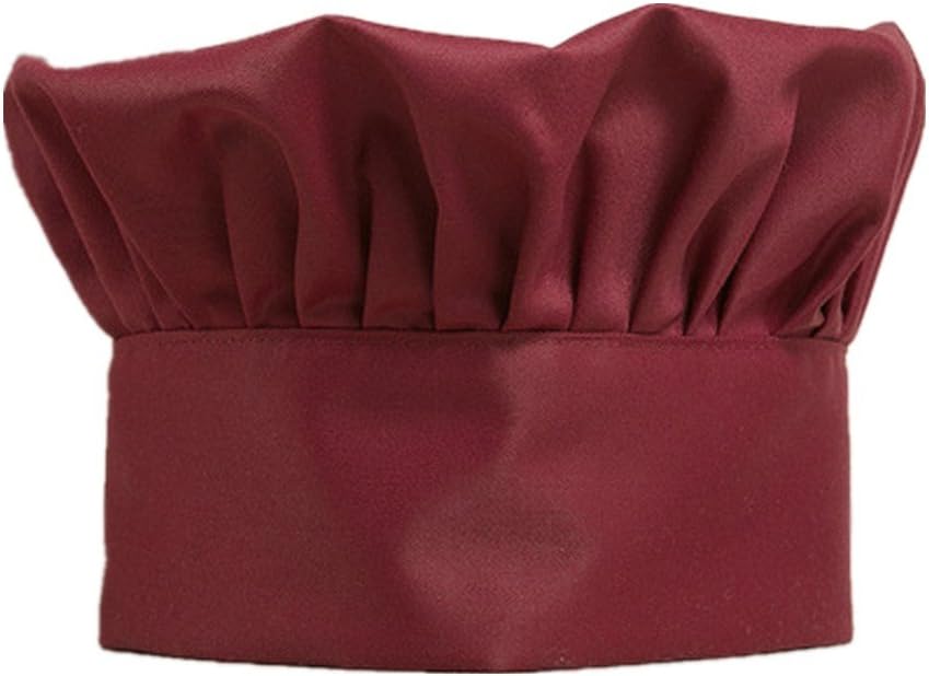 Kocome Comfortable Adjustable Men Cook Kitchen Baker Chef Elastic Cap Hat Catering (Wine Red)