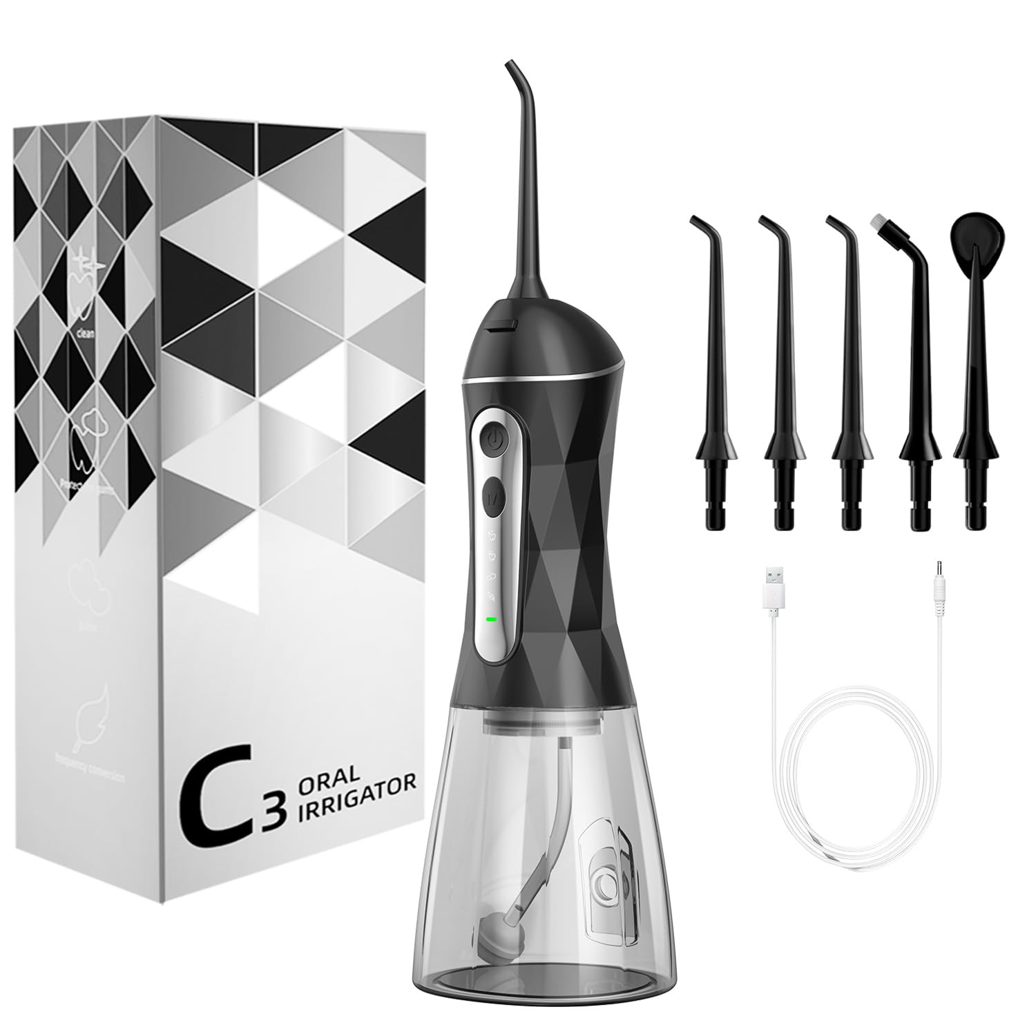 Photo 1 of **SELLING FOR PARTS**Water Dental Flosser Teeth Pick: Portable Cordless Oral Irrigator 320ML Rechargeable Travel Irrigation Cleaner IPX7 Waterproof Electric Flossing Machine for Teeth Cleaning (Black)