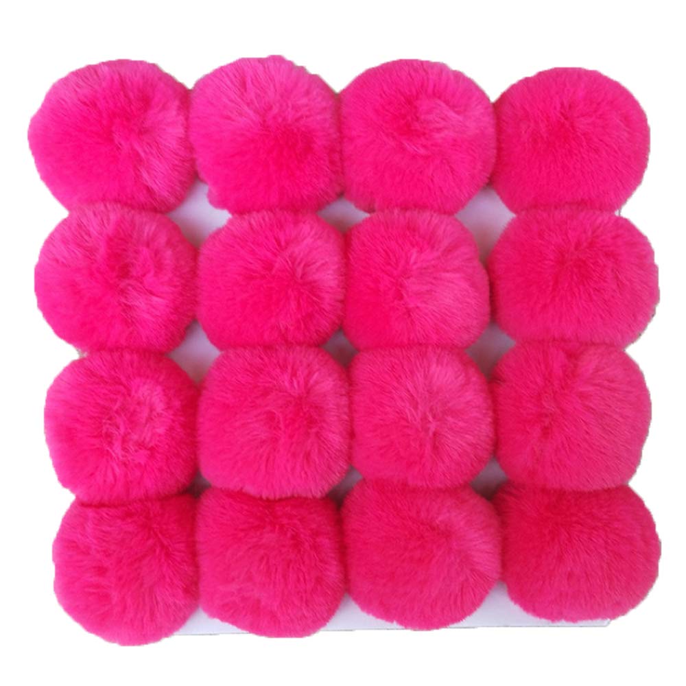 Xsclpomddy 16pcs DIY Pom Pom Balls artificial fur Pompoms Key Ring for Scarves Gloves Knitting Hats,Bags, Keychains,rose