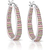 Savlano 14K Gold Plated Inside Out Crystal Hoop Earrings-Oval Shape Earrings for Women Comes with Gift Box