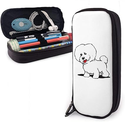 Amazon ペンケース 筆箱 ビション フリーゼ 子犬 かわいい ペンポーチ 文房具 筆入れ 革 ふでばこ 文具収納バッグ ペンバッグ鉛筆ケース 高校生 かわいい 中学生 大容量 多機能 小物入れ 入学準備 ラージサイズダブルジッパー ペンケース 文房具 オフィス用品