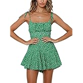 Jeanewpole1 Women's Boho Floral Wide Leg Short Romper Spaghetti Strap Smocked Jumpsuit