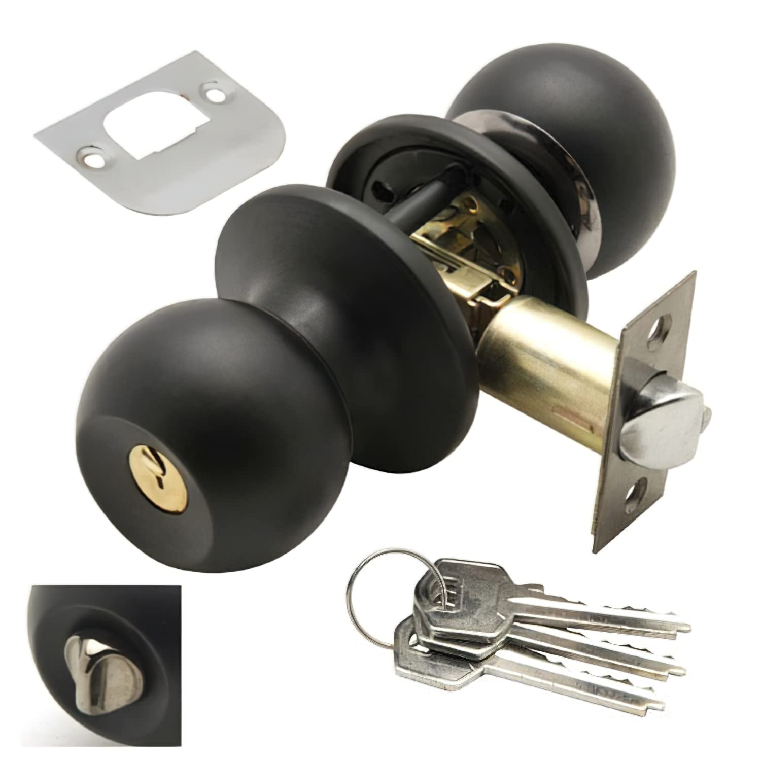 Wolfpack 3030560 Entrance Door Knob with Key and Lock, Black