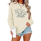 Weetiotio Book Sweatshirts For Women Bookish Teacher Sweatshirt Anti Social Book Club Graphic Crewneck Hoodies Bookworm Gifts