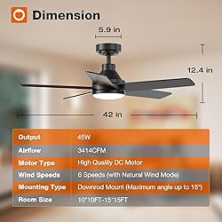 addlon Ceiling Fans with Lights, 42 inch Black