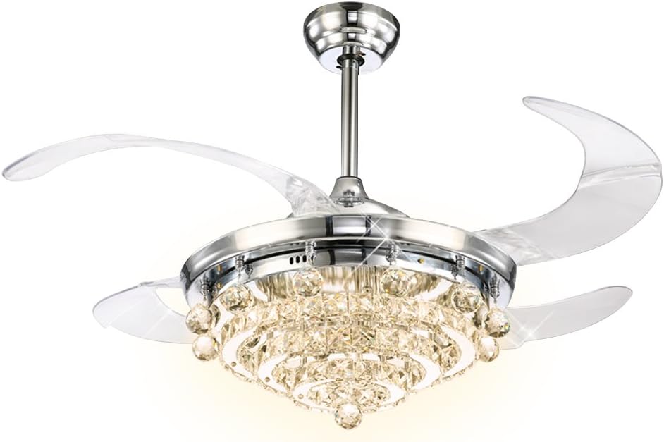 LED Chandelier - HomeLava Crystal LED Ceiling Fan Light with 3 Lights 36W, Control Light Source Color [Energy Class A++]