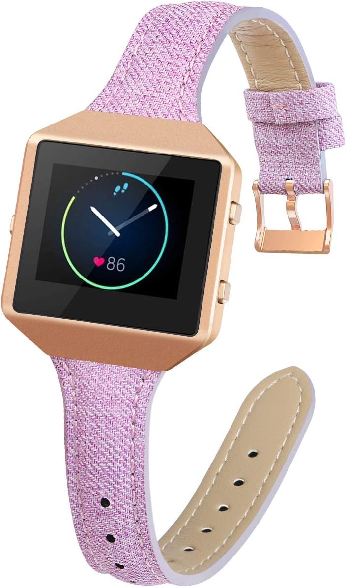YiJYi Slim Woven Leather Bands Compatible with Fitbit Blaze,Chic Canvas Fabric Band Plus Soft Leather Lining Replacement Strap Wristband with Metal Frame for Fitbit Blaze(5.5"-7.8")