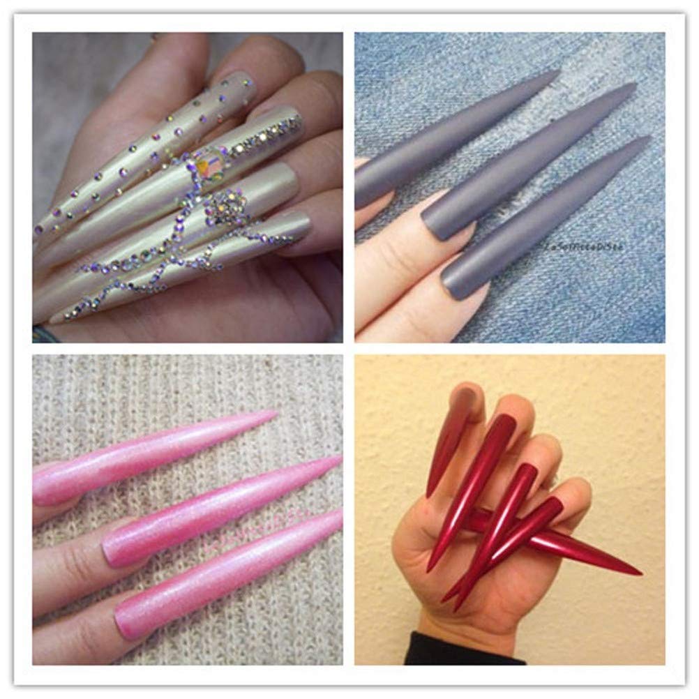 AORAEM Stiletto False Nail Clear Extra Long Sharp Nail Art Tips 12 Sizes 120 Pcs Acrylic Fake Nail (Clear Long Nail): Beauty