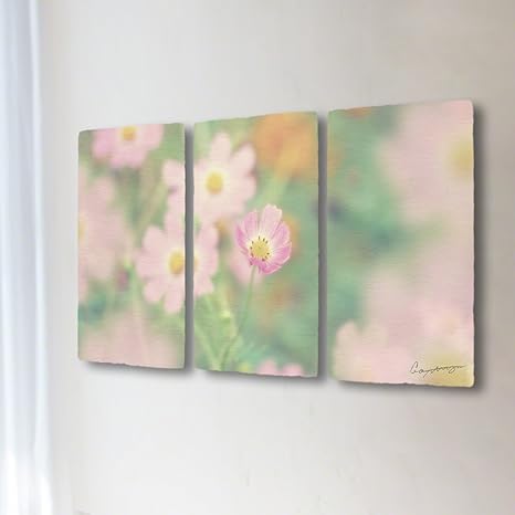 Amazon 和紙 アートパネル 3枚 続き 花 秋 開きかけたピンクの一輪のコスモス 96x54cm 出産祝い 女の子 男の子 おしゃれ 友達 兄弟 ママ プレゼント アートフレーム ポスター オンライン通販