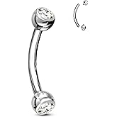 COCHARM G23 Solid Titanium Belly Button Rings 14G CZ Small Short Belly Rings Long Navel Rings 6mm/8mm/10mm/12mm/14mm/16mm Curved Barbell