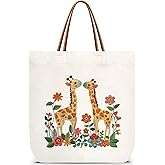ZEDEV Cute Giraffe Tote Bag, Floral Canvas Tote Bags Reusable Shoulder Bag for Travel Work Shopping Gym, Animal Lover Gifts, Birthday Handbag Gifts For Women Teacher Besties Friends -23