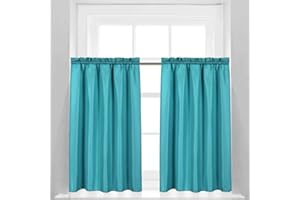 Valea Home Waffle Weave Textured Bathroom Window Curtains Water Repellent Short Curtains Window Covering Half Window Curtains Kitchen Tiers 45 inch Length, Turquoise, Set of 2