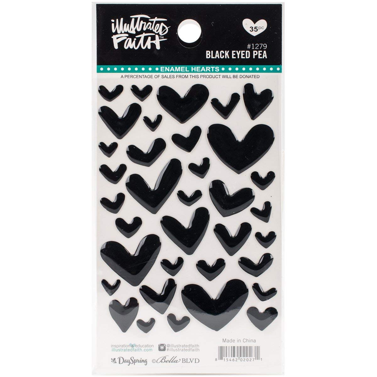 Bella Blvd Illustrated Faith Basics Enamel Heart Stickers-Black Eye Pea, Other, Multicoloured, 0.15x7.62x15.24 cm