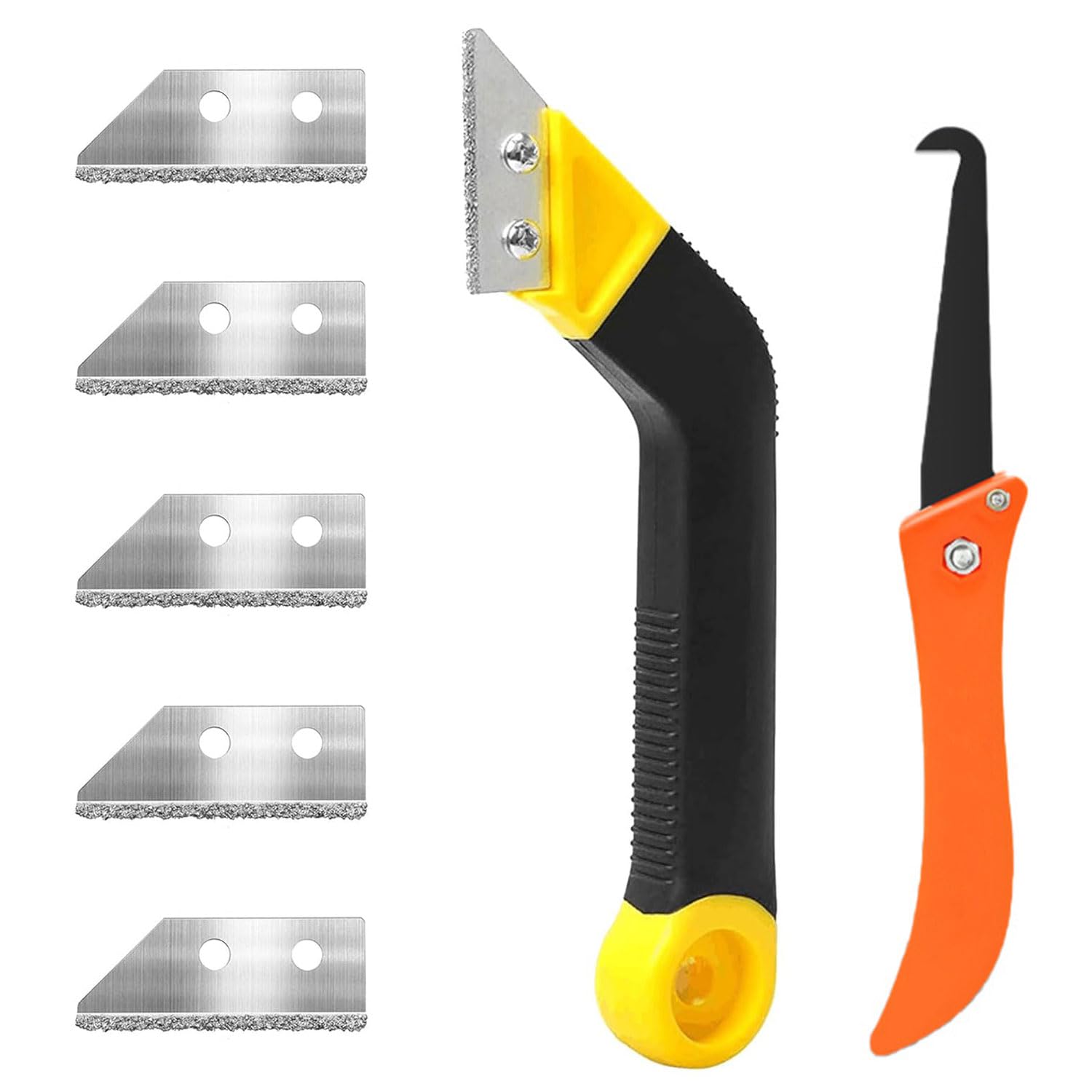 Pro Grout Removal Tool, Grouting Tool with 5 Pieces Extra Replacement Accessories, Grouting Rake Tile Grout Hand Saw Angled Grouting Clean Remover for Tile Cleaning