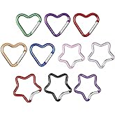 Nextpal 10Pcs Aluminum Star and Heart Carabiner Clips, Cute Spring Loaded Snap Hooks for Keychain Backpack Luggage Tag, Decorative Star Shaped Carabiner Clip for Camping Hiking Travel Accessories