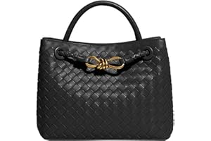 URAWOW Woven Bags for Women Bowknot Small Tote Hobo Shoulder Crossbody Bags PU Leather Handwoven Woven Purse