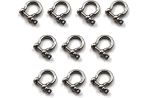 Flomore M6 D Ring Shackle Boat Anchor Shackle 304 Stainless Steel Chain Shackle Screw Pin Bow Shackle Pack of 10