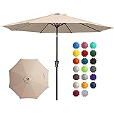 JEAREY 10FT Outdoor Patio Umbrella Outdoor Table Umbrella with Push Button Tilt and Crank, Market Umbrella 8 Sturdy Ribs UV Protection Waterproof for Pool, Garden (Beige)
