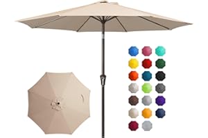 JEAREY 10FT Outdoor Patio Umbrella Outdoor Table Umbrella with Push Button Tilt and Crank, Market Umbrella 8 Sturdy Ribs UV Protection Waterproof for Pool, Garden (Beige)