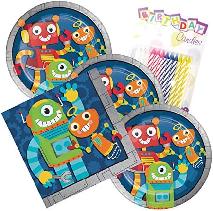 Party Robots Theme Plates and Napkins Serves 16 With Birthday Candles … (Serves 16)