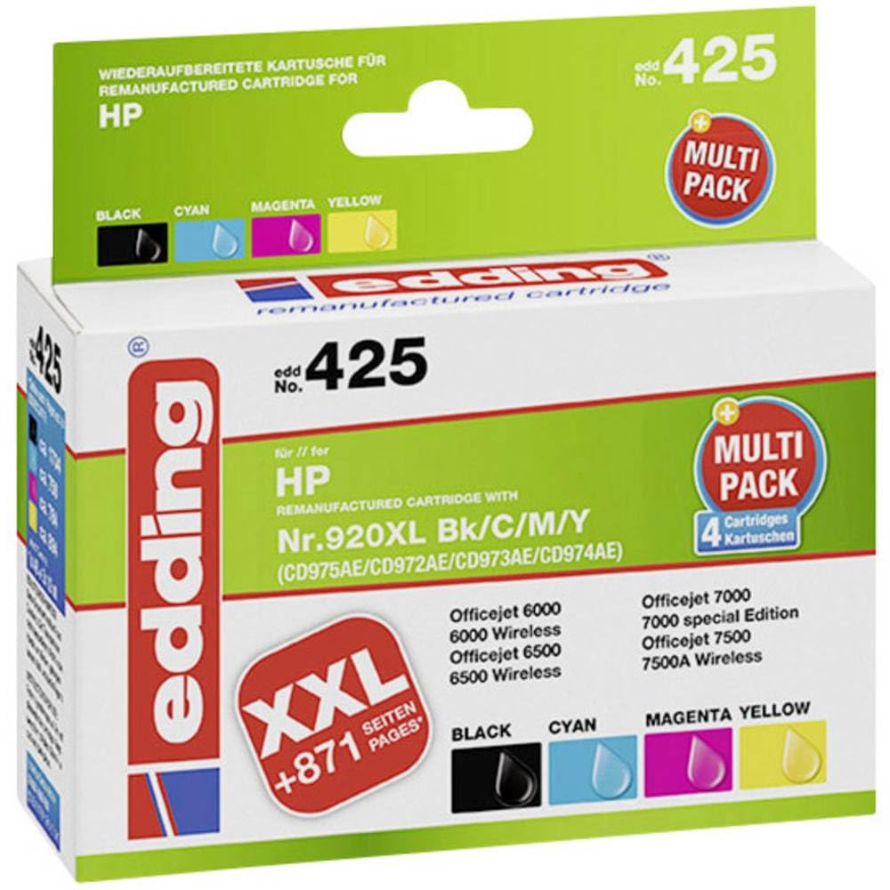 edding EDD-425 Printer Cartridge s HP 920XL (CD975/CD972/CD973/CD974) Multipack 4 - Black, Cyan, Magenta, Yellow - Contents: 1x 48 ml + 3X 12 ml