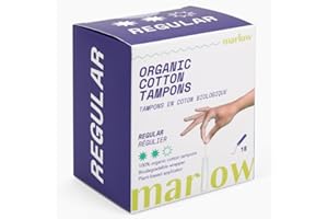 Marlow 100% Organic Cotton Easy Glide Tampons with Compact Plant Based BPA Free Applicator, Chlorine Free, Toxin Free, Hypoal