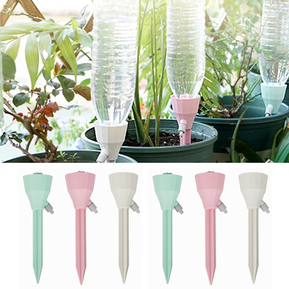 Plant Watering Devices, Self-watering Spikes with Adjustable Valve, Automatic Drip Irrigation Spikes with Slow Release Control for Indoor & Outdoor Plants (Set of 6)