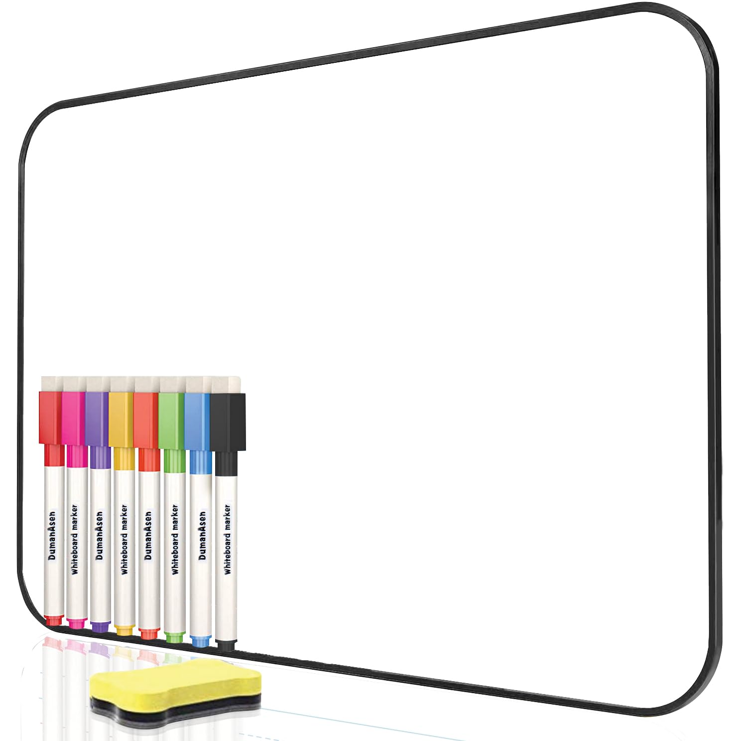 Dry Erase Whiteboard, DumanAsen Double Sided White Board with Dry Erase Pens and Eraser for School, Home, Office, Remote Learning (Black, 42cm*30cm)
