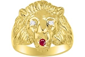 Rylos Lion Head Ring Color Stones Eyes & Diamond Mouth – Fun Designer Rings in Sizes 6-13 in Yellow Gold Plated Silver