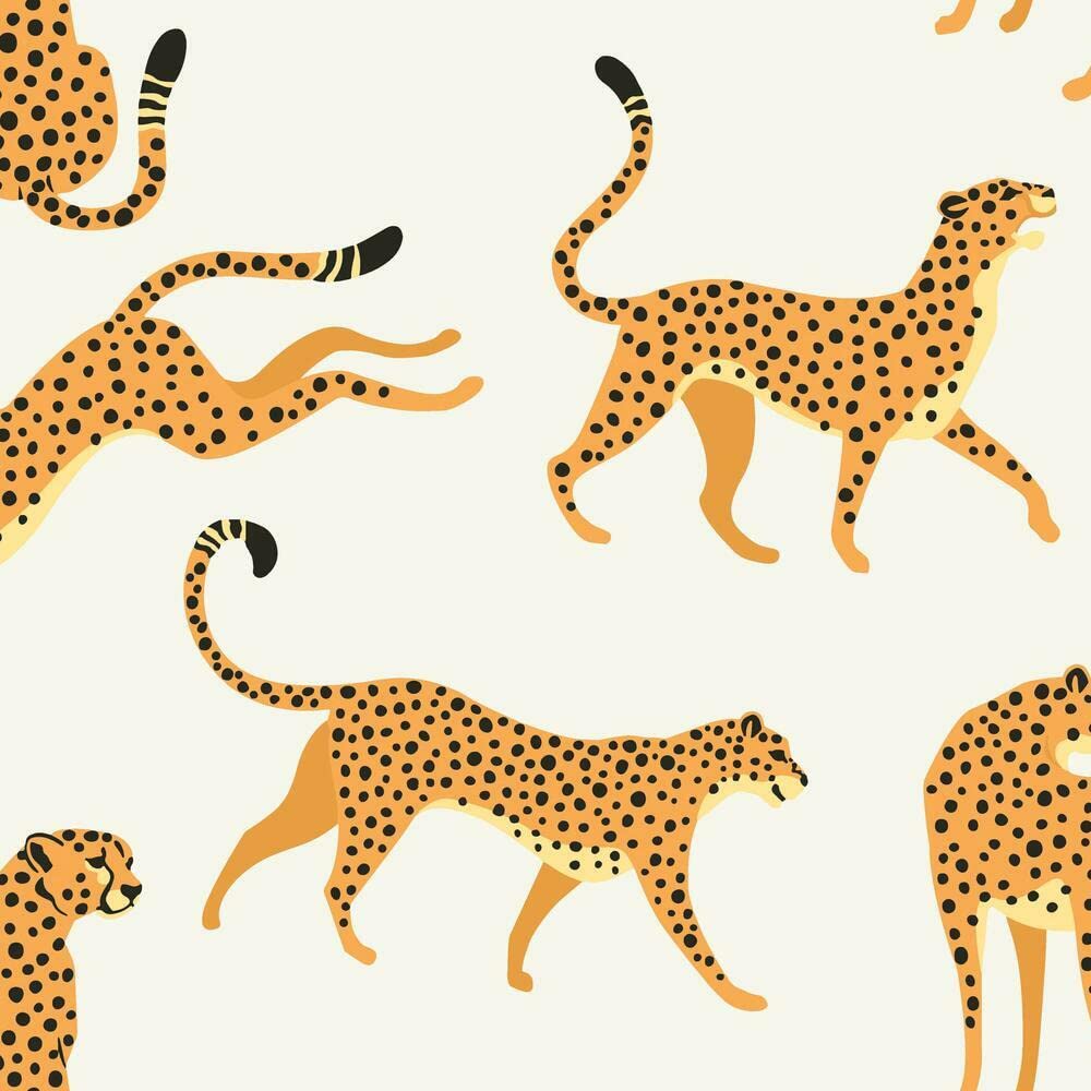 RoomMates RMK11985RL White and Orange Cheetah Cheetah Peel and Stick Wallpaper