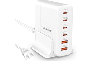 TOPADRE USB C Charger Block 80W, 6 Port Fast Charging Station Powered USB C Hub PD Charger for iPhone 15/14/13 Pro Max, iPad Pro/Air/Mini, for Samsung Galaxy S24, MacBook Pro/Air, White