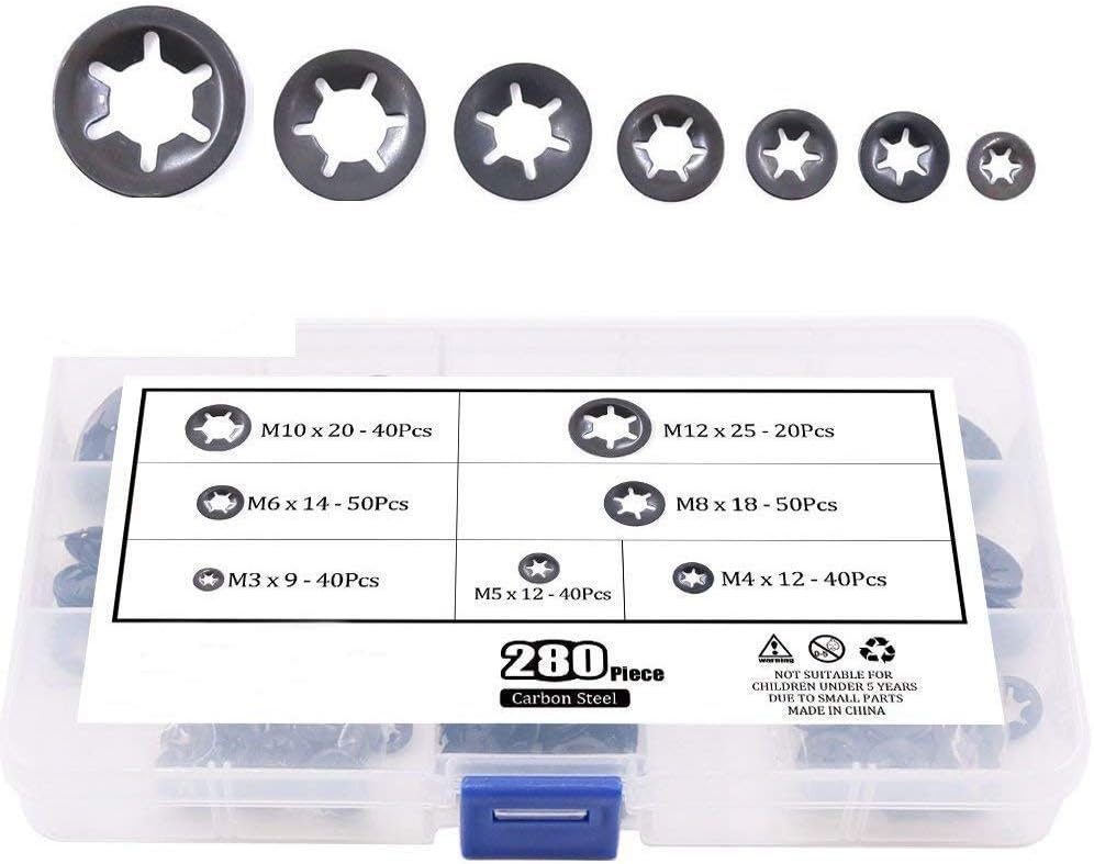 280Pcs Internal Tooth Starlock Push On Locking Washers Speed Clips Fasteners Assortment Kit